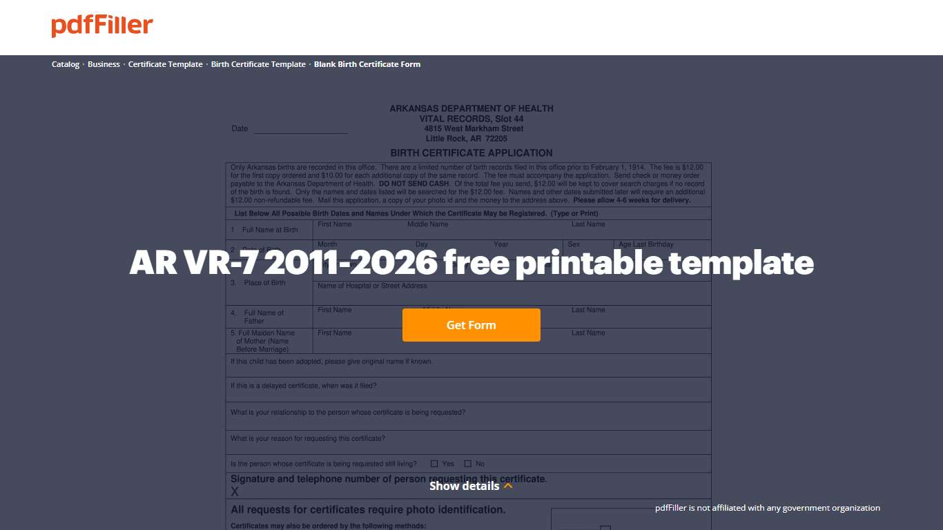 2011-2026 Form AR VR-7 Fill Online, Printable, Fillable, Blank - pdfFiller